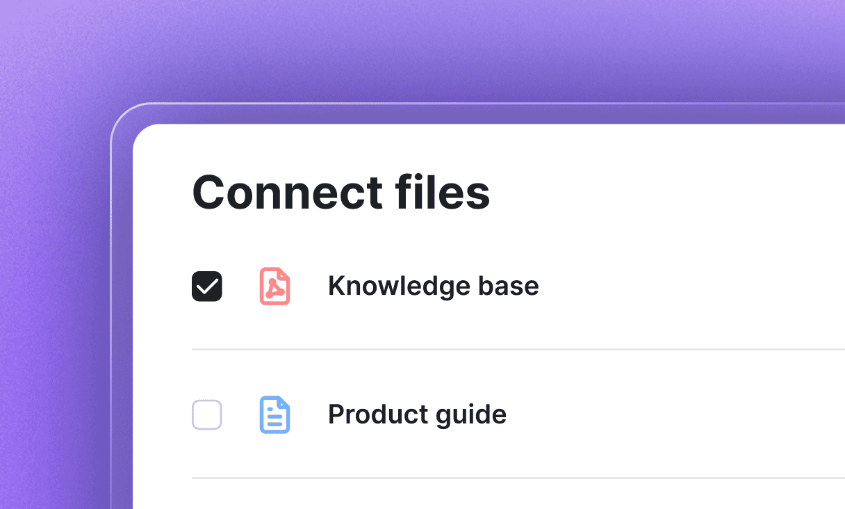 Files section of the Knowledge hub with uploaded documents that feed the AI agent's knowledge base