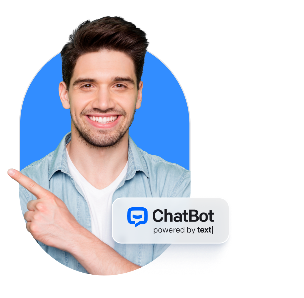 Man smiling and pointing towards a signup section