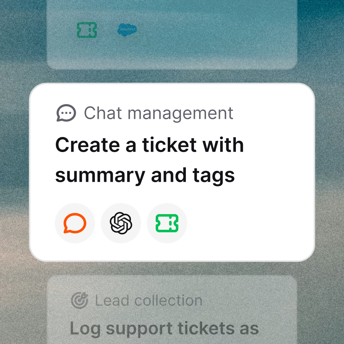 Chat management skill card in the Playbook: create a ticket with summary and tags