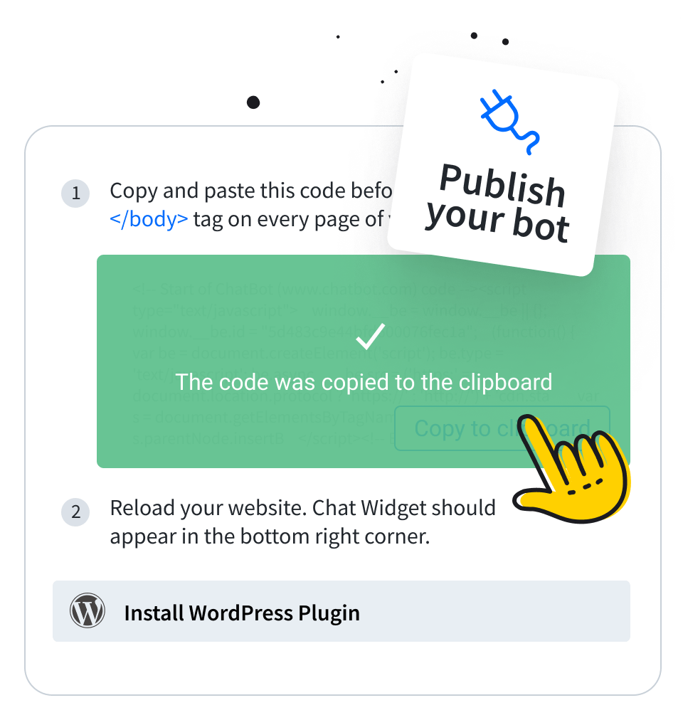 The steps showing how to turn on a chatbot on a website