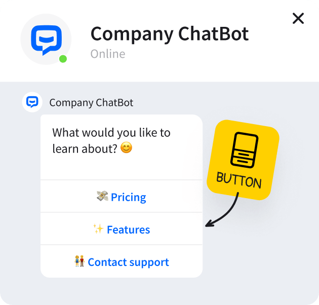 Screenshot showing button response in chat widget