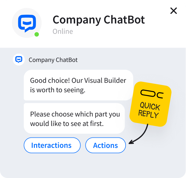 Screenshot showing quick reply buttons in chat widget
