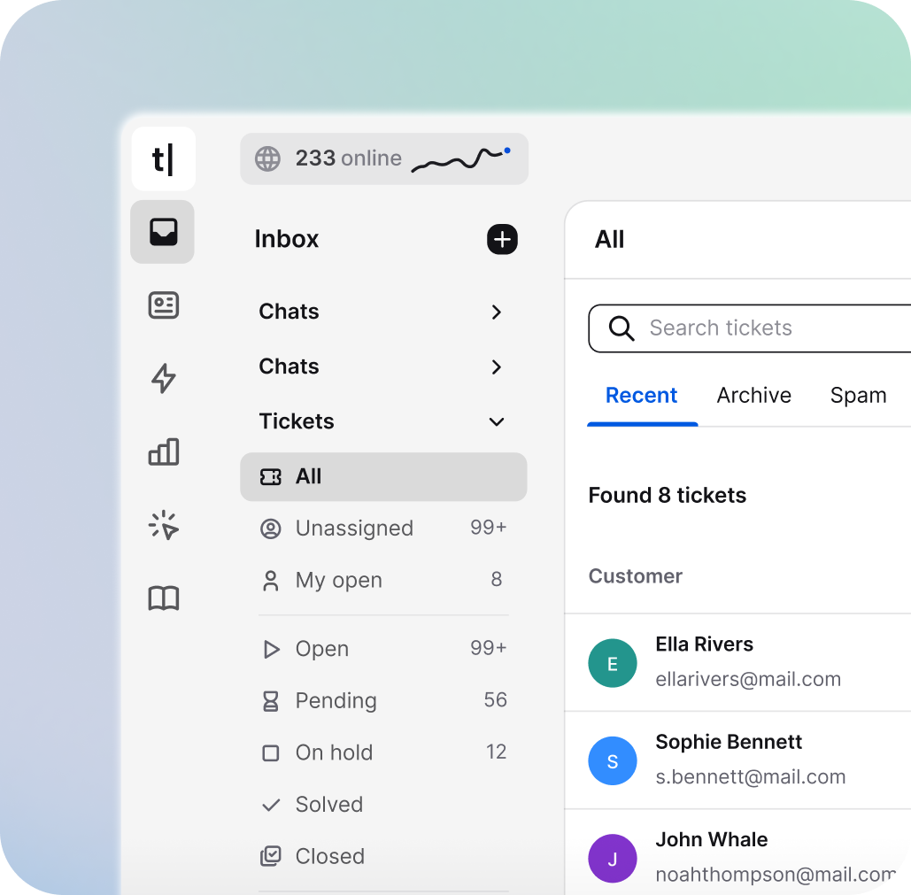 Integration of ChatBot and HelpDesk with support tickets being passed from the chatbot to the help desk. The ticket is created during the conversation in the ChatBot widget and then sent to the HelpDesk app.