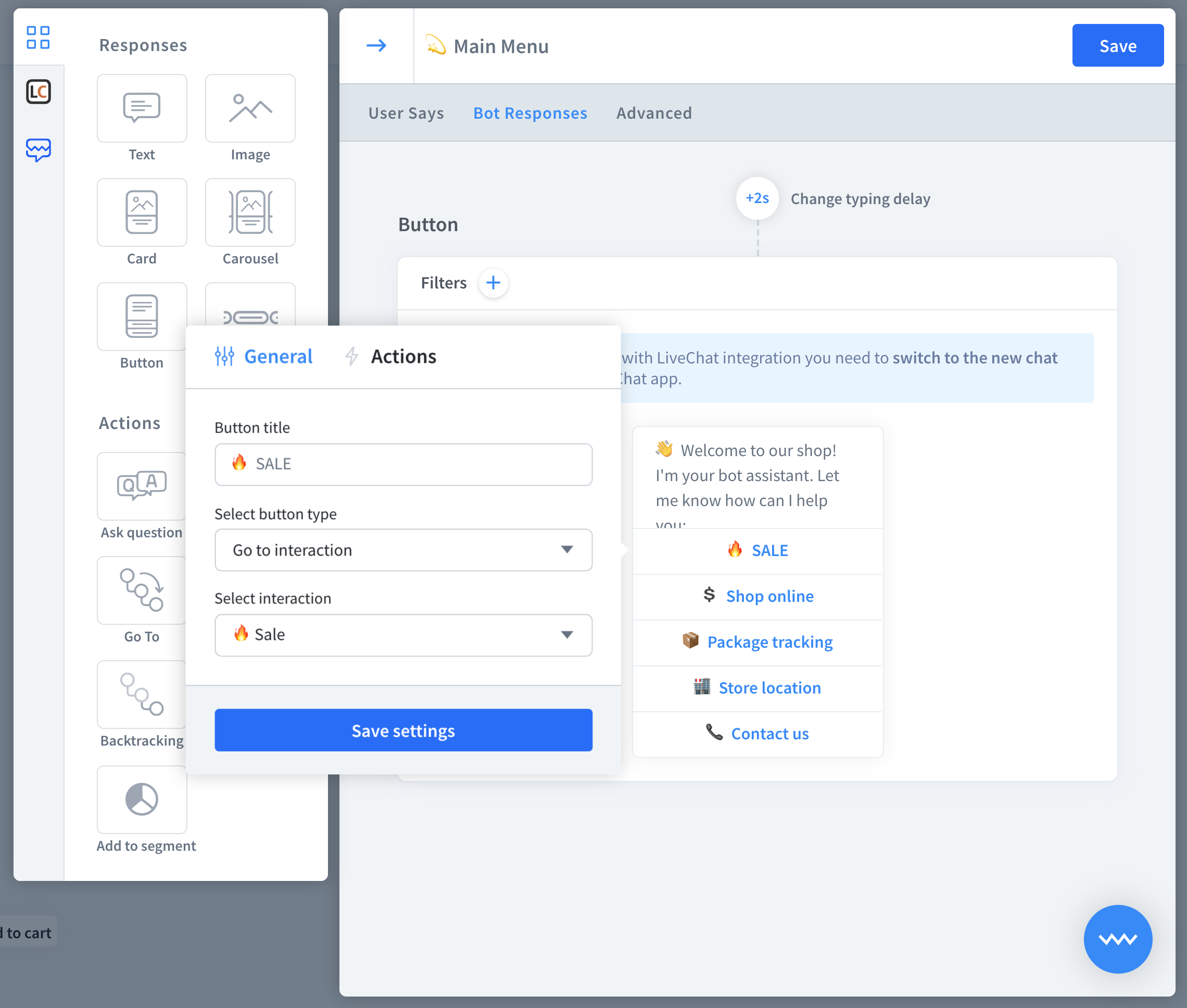 Button types for ChatBot.