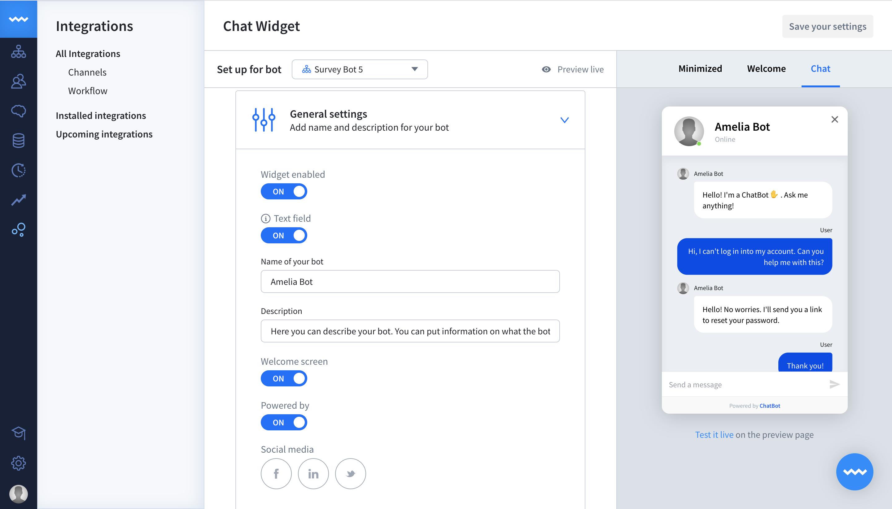 Customization options of the Chat Widget in ChatBot