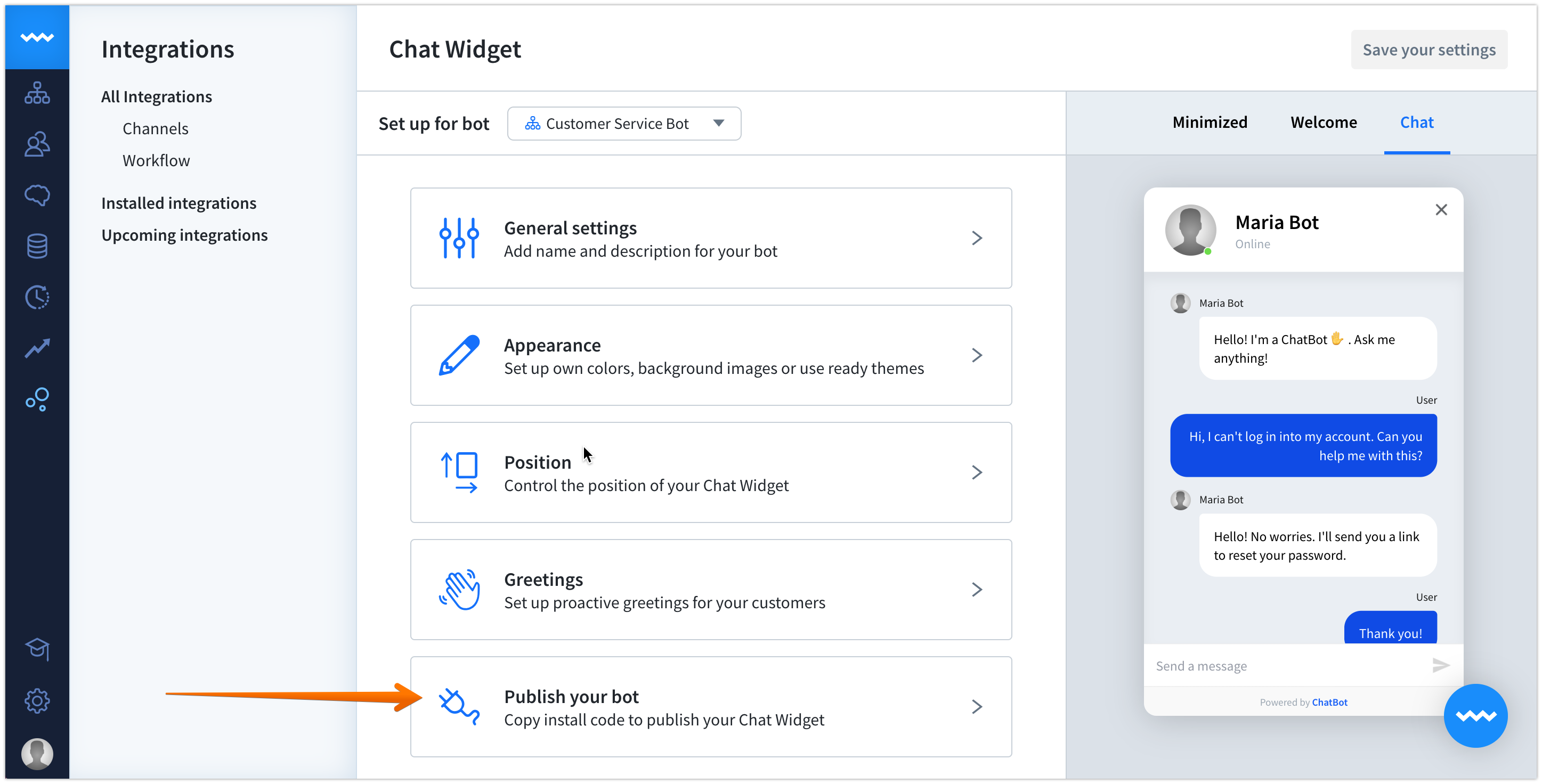 Publishing Chat Widget in ChatBot