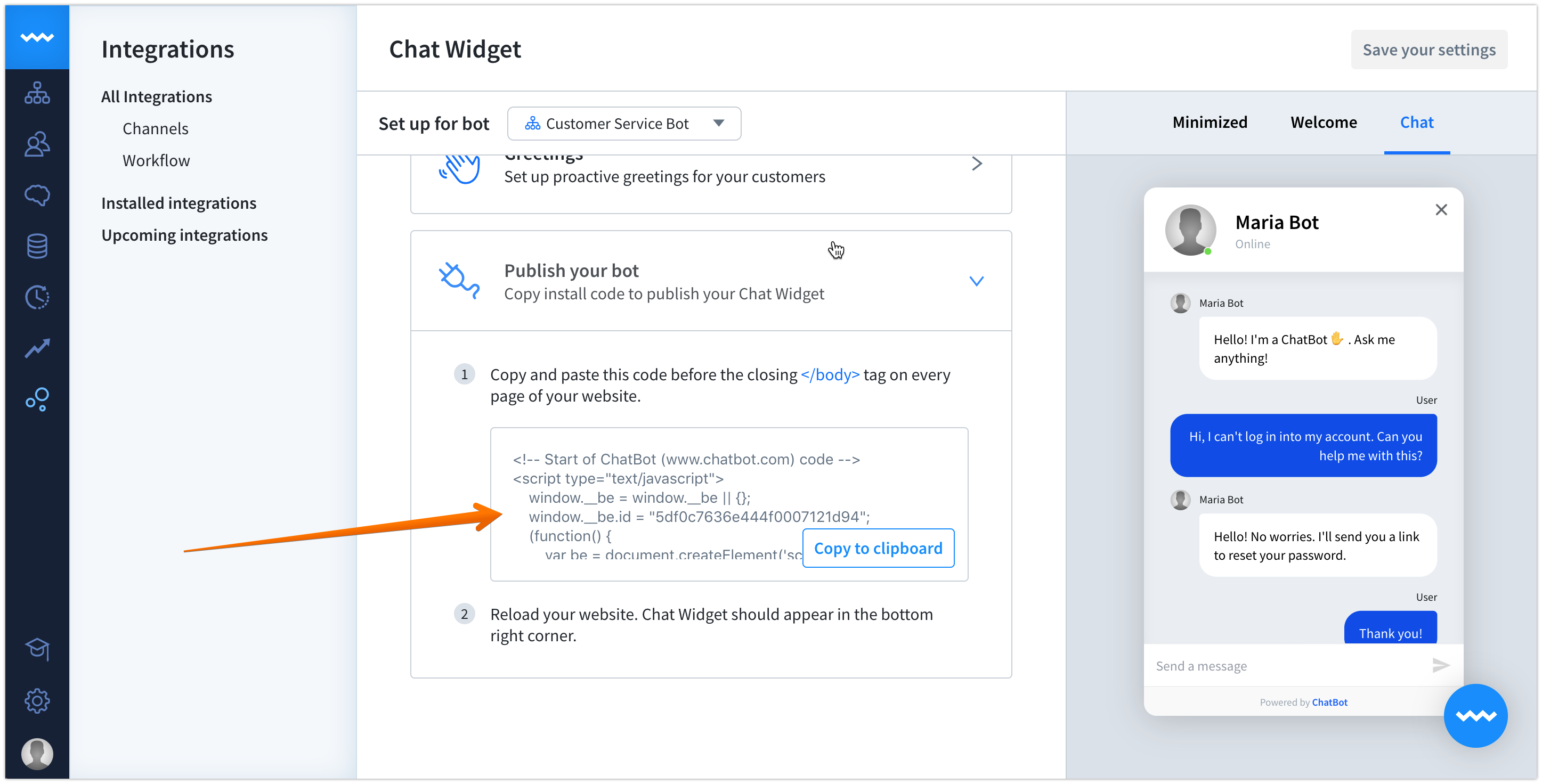 Chat widget code to copy and paste on your website