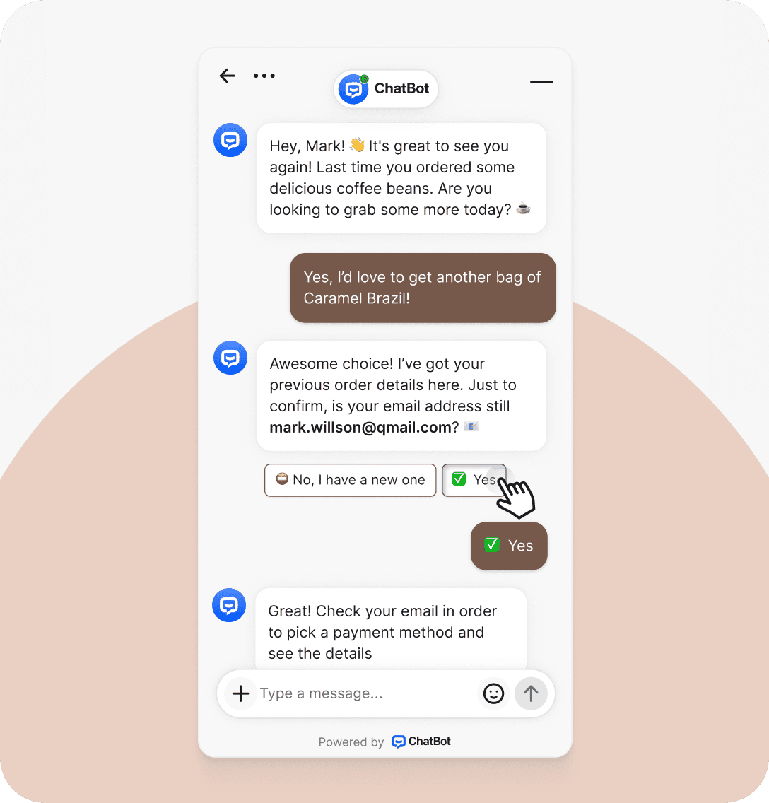 Conversational AI chatbot remembering customer order history and providing personalized recommendations to boost conversions and create loyal customers