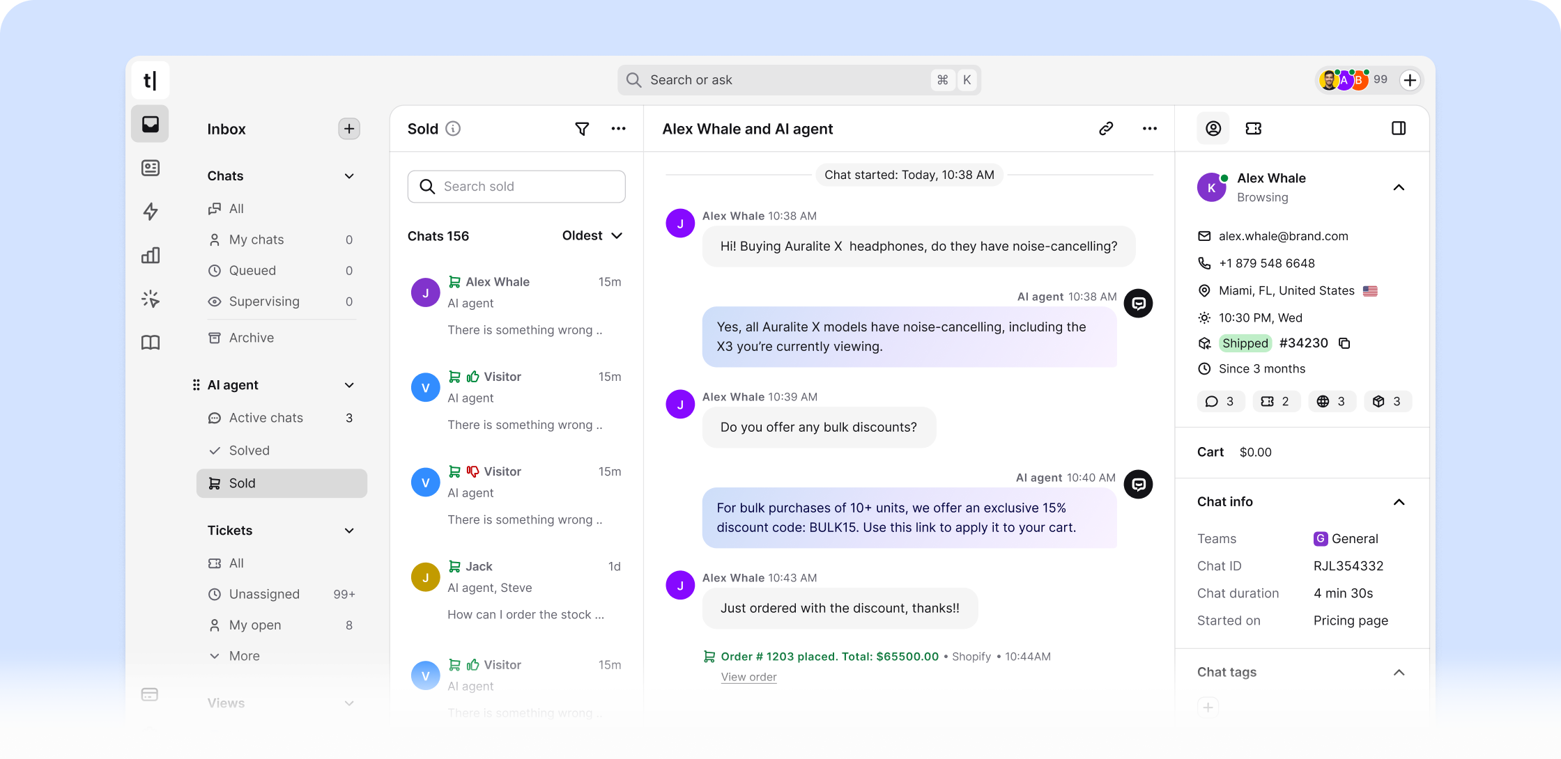 ChatBot AI agent workspace for marketing lead generation conversations
