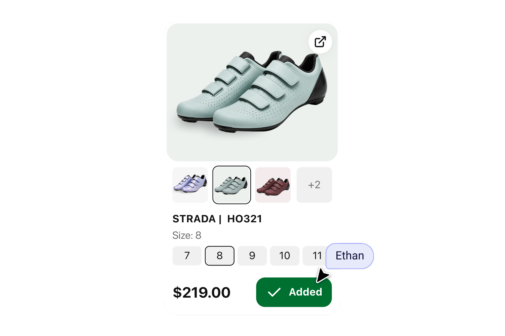 AI retail chatbot helping a shopper select a shoe color and size