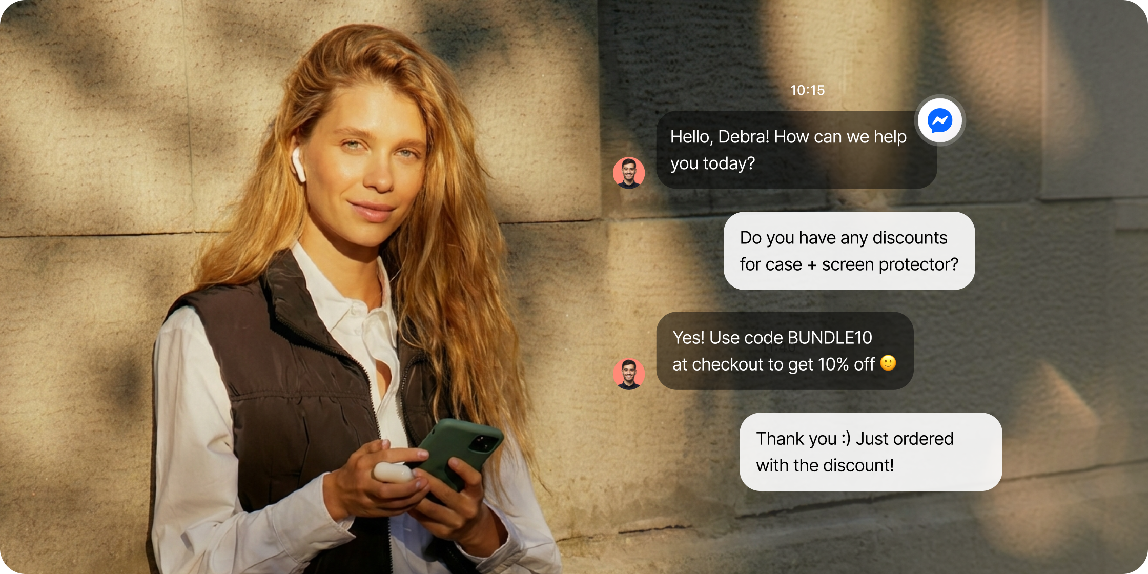 Facebook Messenger ChatBot by Text – AI-powered chatbot conversation showing automated customer support and sales on Messenger