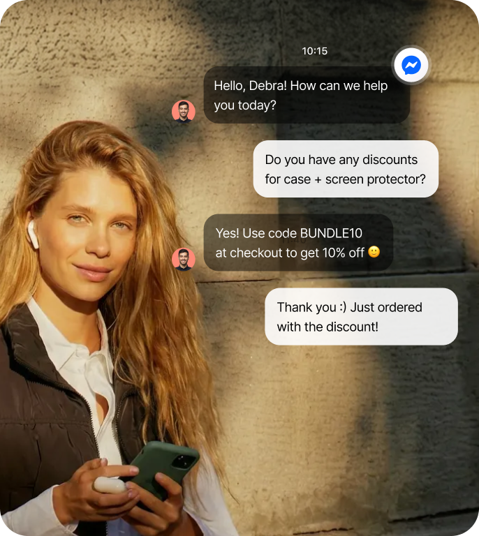 Facebook Messenger ChatBot by Text – AI-powered chatbot conversation showing automated customer support and sales on Messenger
