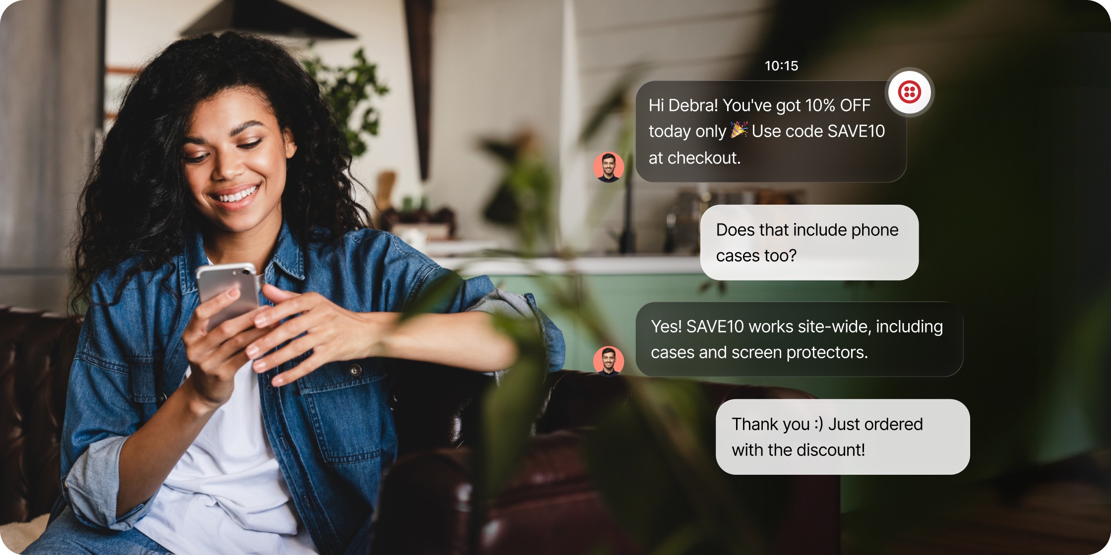 A customer chatting with an AI agent through Twilio SMS