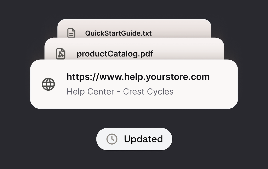 Website, PDF, and text sources connected to the AI agent knowledge base