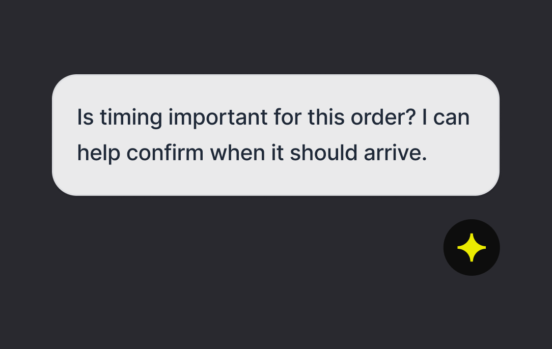 AI agent offering to confirm delivery timing the moment an order question appears in chat