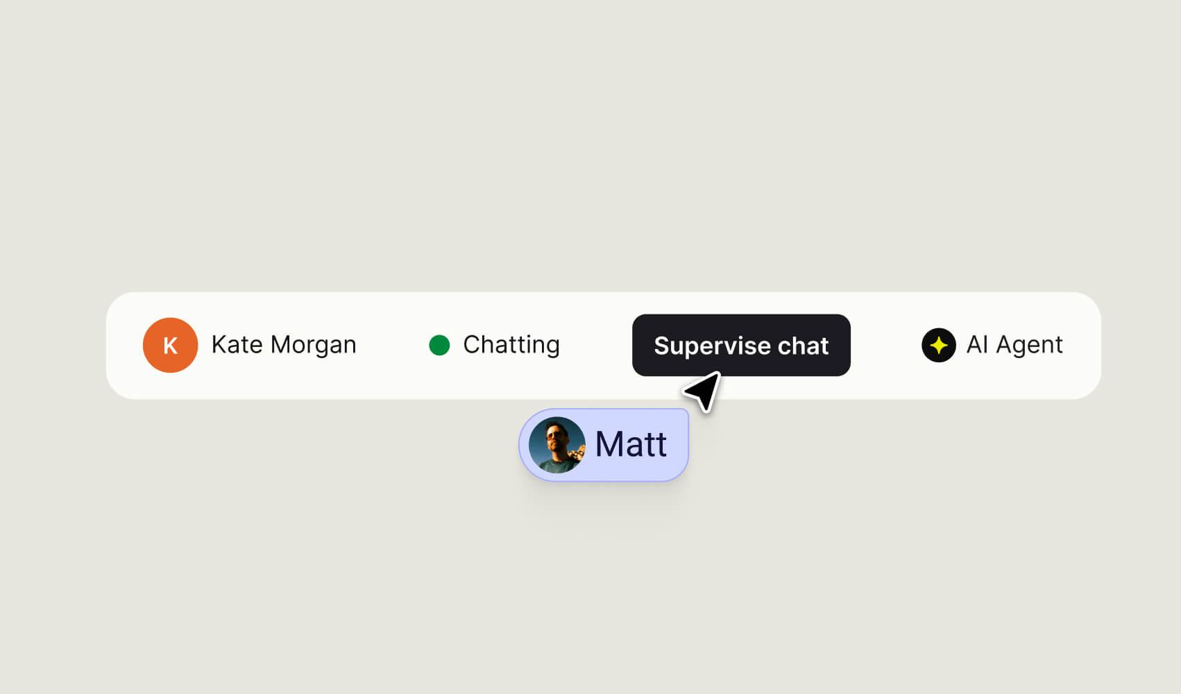 A teammate supervising a live AI agent chat in Text