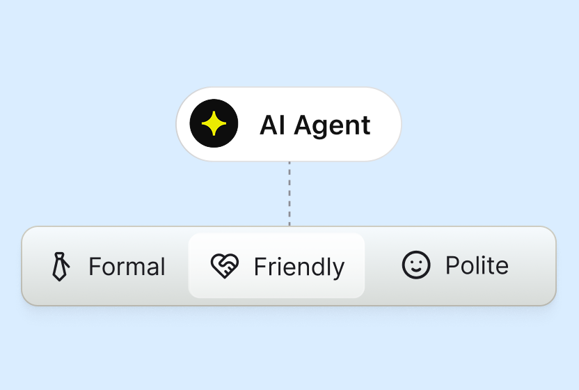 AI agent tone selector with formal, friendly, and polite response styles