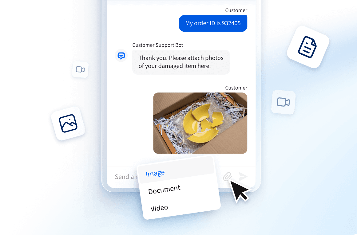 Customer attaching a photo of a damaged item in chat after the AI agent asks for it