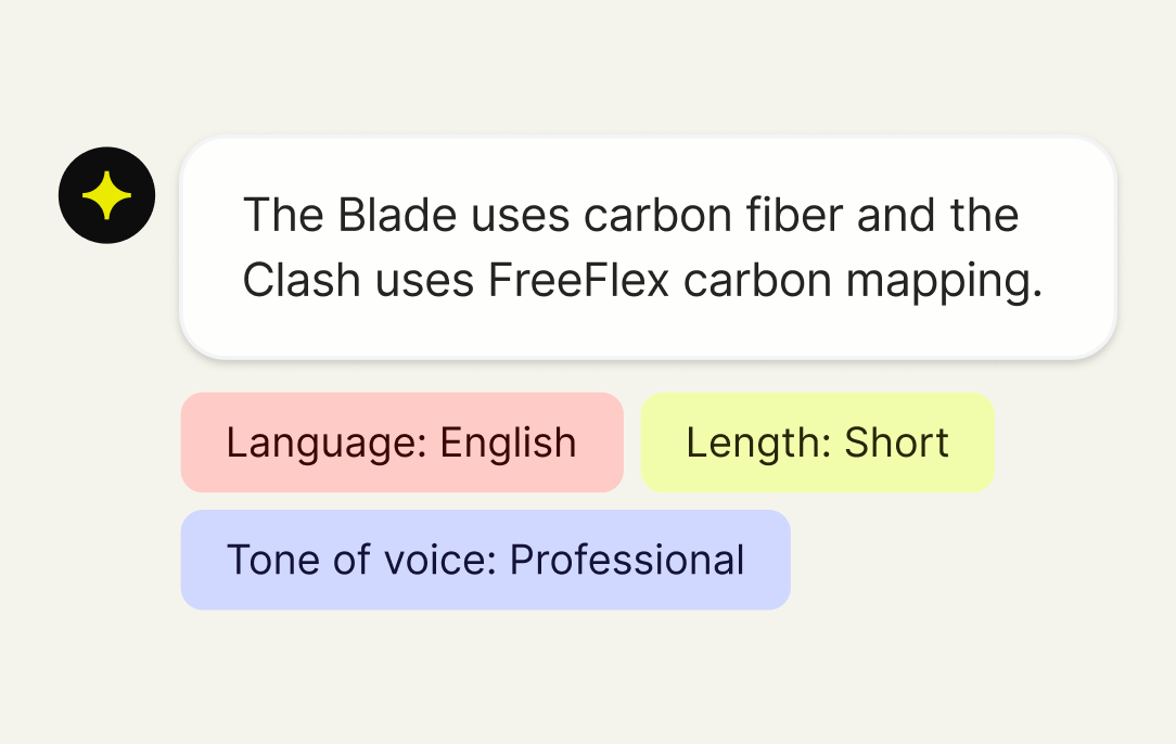 AI agent reply tagged with the language, answer length, and tone of voice rules applied to it