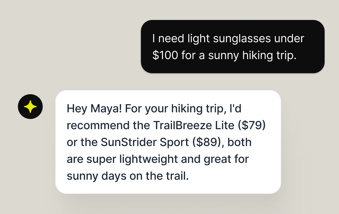 AI shopping assistant recognizing a shopper's product, budget, and use-case requirements