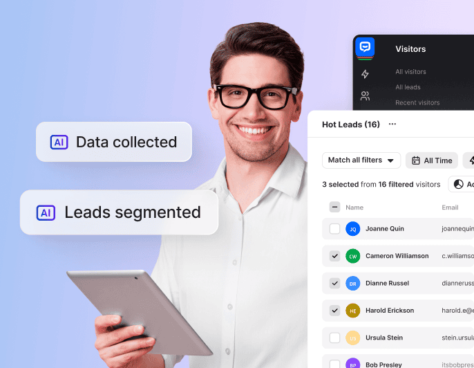 AI sales chatbot dashboard showing lead qualification and segmentation with hot leads and warm leads for sales team to qualify leads automatically