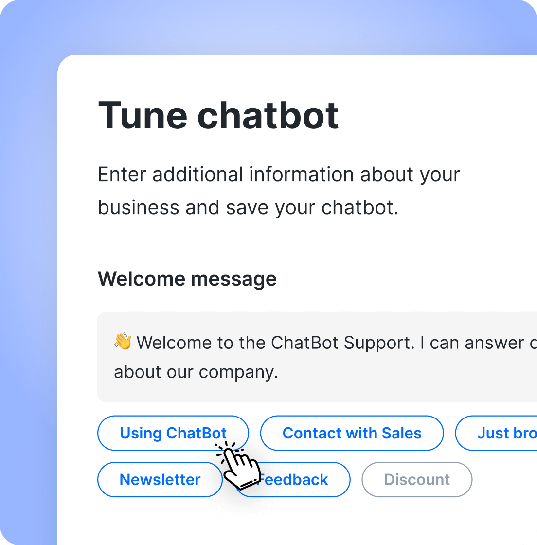 The ChatBot application screenshot view of Bot Skills in the ChatBot user platform